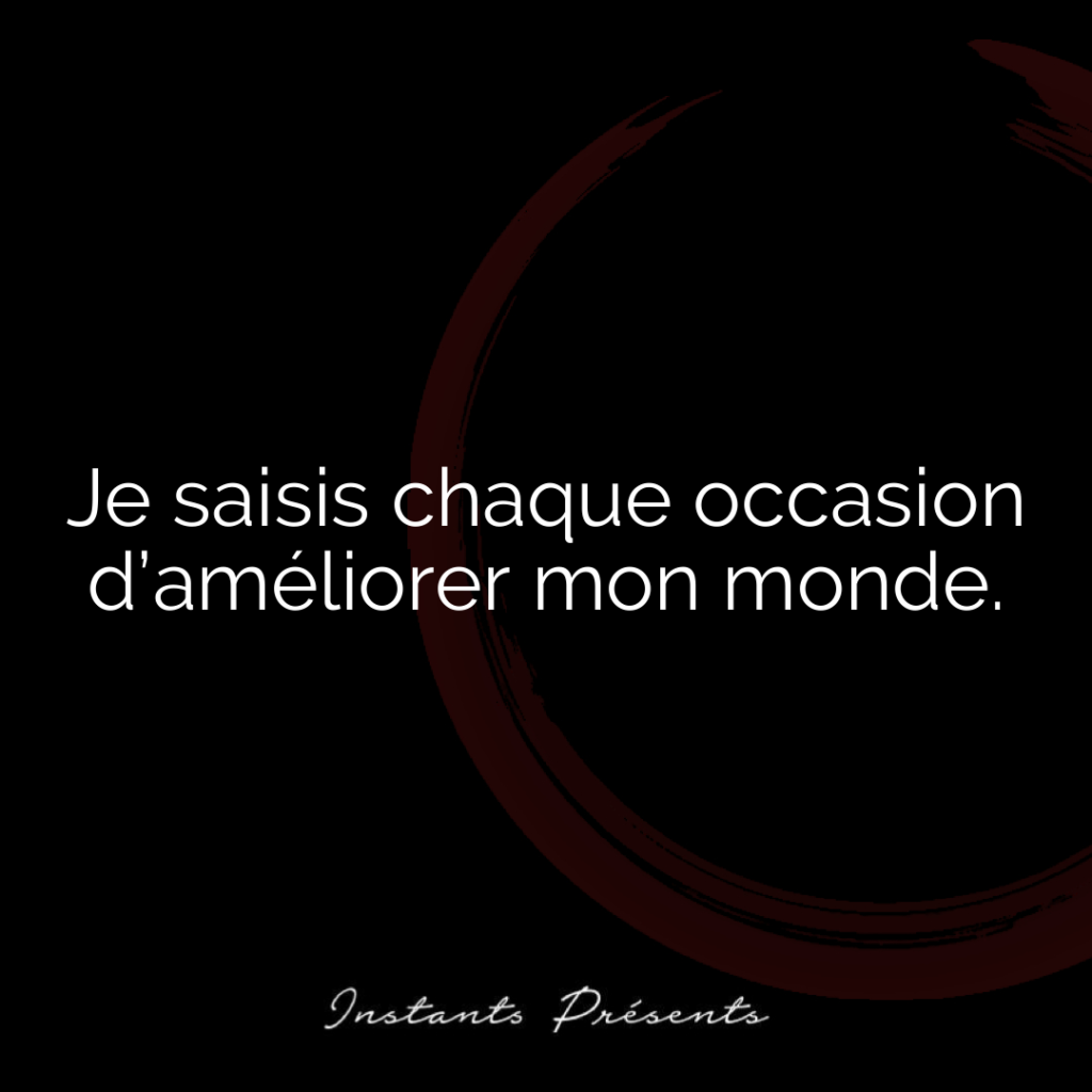 Je saisis chaque occasion d’améliorer mon monde.
