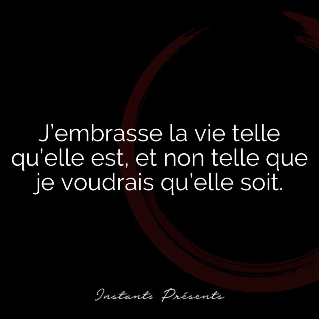 J’embrasse la vie telle qu’elle est, et non telle que je voudrais qu’elle soit.
