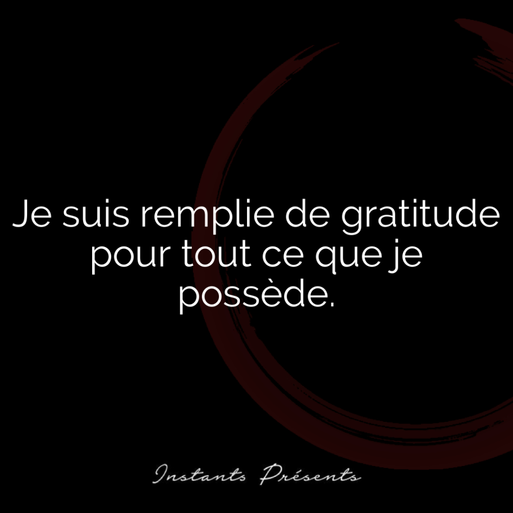 Je suis remplie de gratitude pour tout ce que je possède.